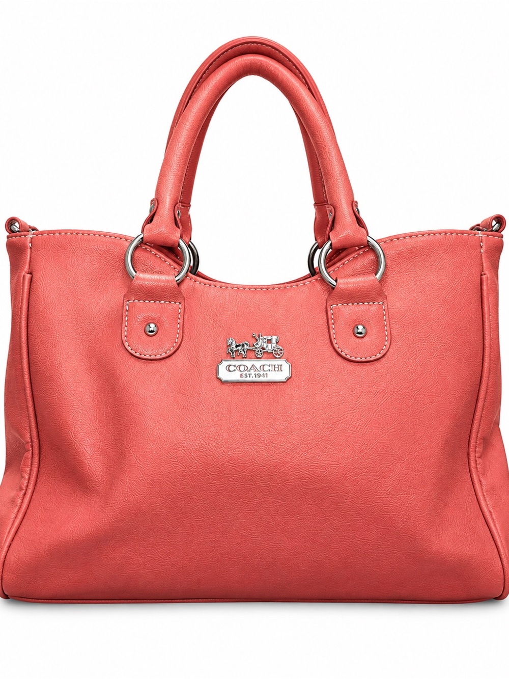 Coach Coral-Red Leather Tote Shoulder Bag